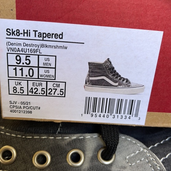 Vans Sk8-Hi Tapered Denim Destroy Black Marshmallow MENS - Picture 16 of 16